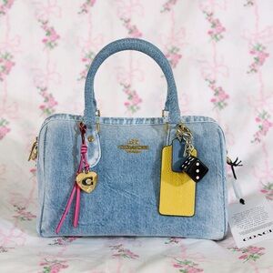 Coach Rowan Satchel Bag In Loved Denim With Charms